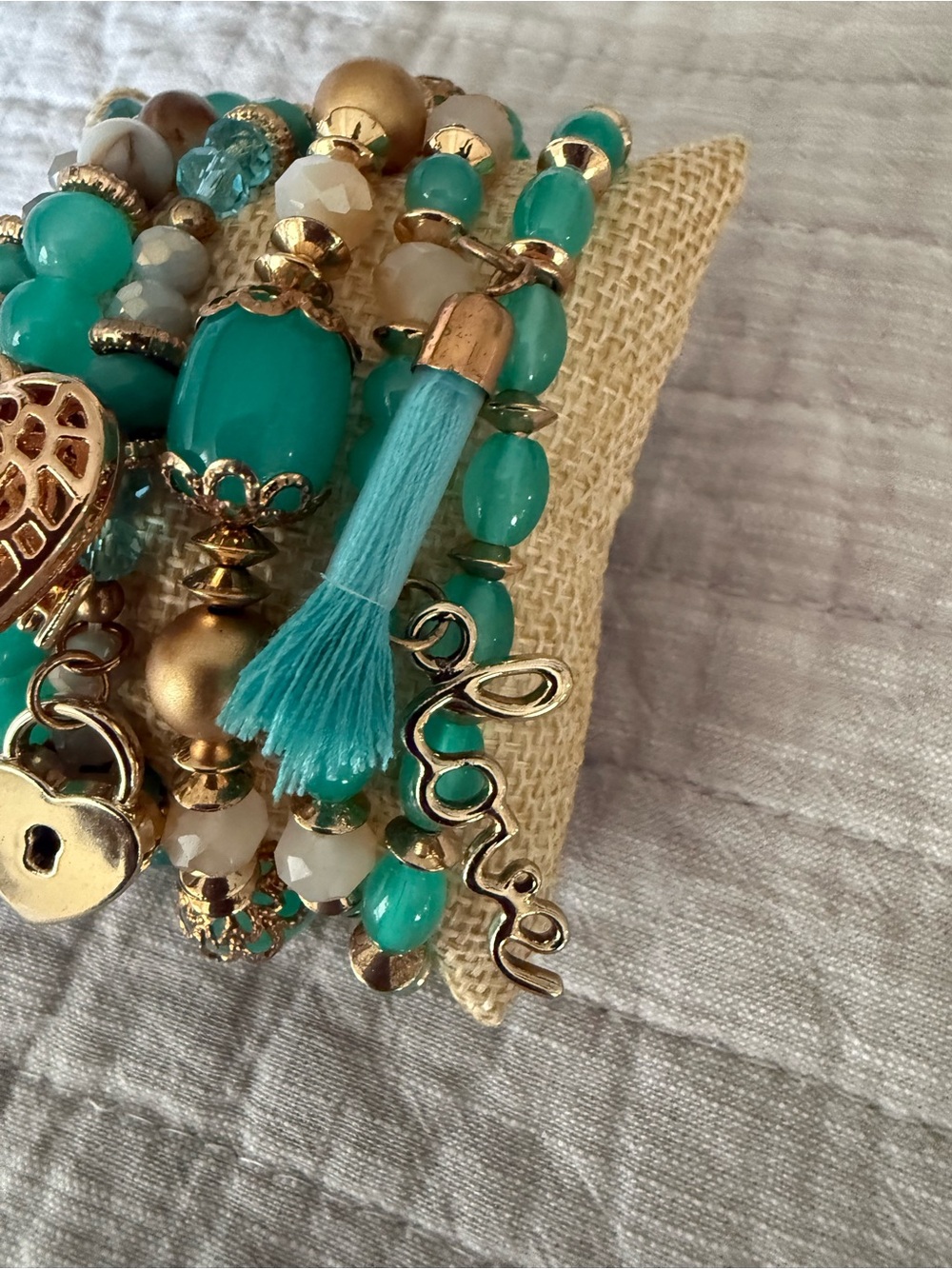 Turquoise Beaded Charm Bracelet Set - Women Jewelry Set of 6 - Picture 2 of 4